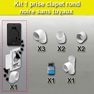 Kit 1 prise clapet rond sans tuyau - noir