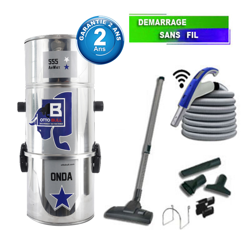 Aspirateur central type ALDES, OTTO BULL ONDA 150 INOX (jusqu’à 150 m²) + set accessoires - Garantie 2 ans, SISTEM AIR VAC55O
