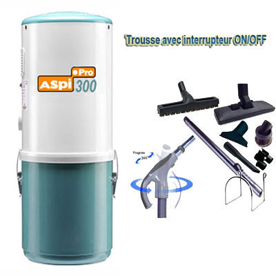 Aspirateur central ASPI PRO 300 garantie 5 ans (jusqu’à 300 m²) + trousse inter 9 ML + 8 accessoires + 1 kit de nettoyage micro offert