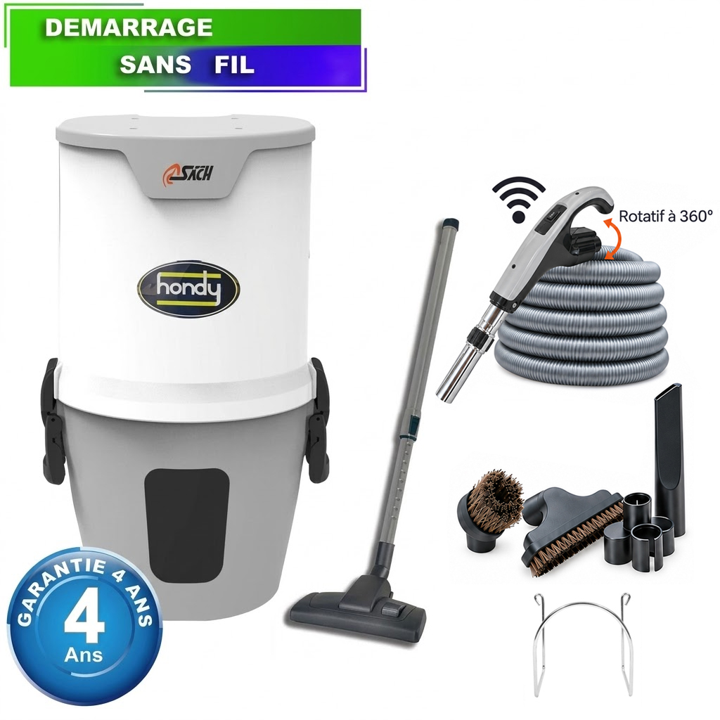 Centrale d'aspiration type ALDES, SACH VAC HANDY - Garantie 4 ans - Surface jusqu’à 200 m² - Set de nettoyage, UD6014-SC/E