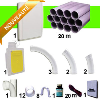 Aspirateur central AERTECNICA TS4 garantie 3 ans + flexible rétractable 12 m avec housse de protection + poignée marche/arrêt + 7 accessoires + kit 1 prise RETRAFLEX + kit prise balai (rayon d'action 120 m2), CMTS4_3