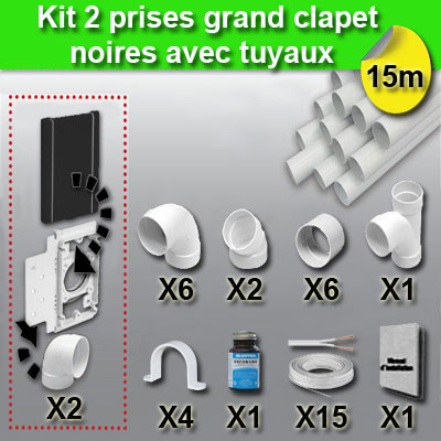 Ensemble 2 prises grand clapet avec tuyaux - noir