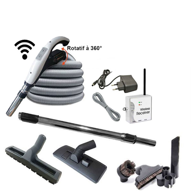 Aspirateur central SACH VAC Digital 1.6 kW garantie 4 ans + flexible rétractable 9 m + poignée marche/arrêt + 7 accessoires + kit 1 prise RETRAFLEX + kit prise balai (rayon d'action 90 m2)_2