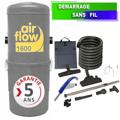 Aspirateur central type ALDES, Airflow 1600 (surface jusqu’à 300 m²) + set accessoires - Garantie 5 ans