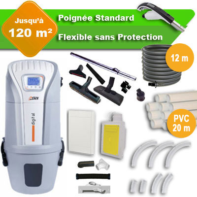 Aspirateur central SACH VAC Digital 1.8 kW garantie 4 ans + flexible rétractable 12 m standard + 7 accessoires + kit 1 prise RETRAFLEX + kit prise balai (rayon d'action 120 m2)