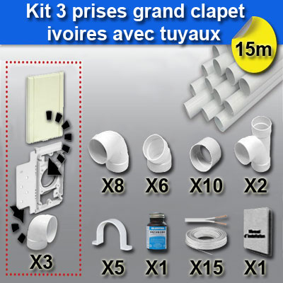Ensemble 3 prises grand clapet avec tuyaux - beige