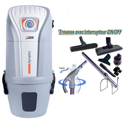 Aspiration centralisée SACH VAC Dynamic 1.8kW + Set inter 9 M + 8 accessoires + 1 kit de nettoyage micro offert - Logement jusqu'à 300 m2 - Garantie 4 ans_1