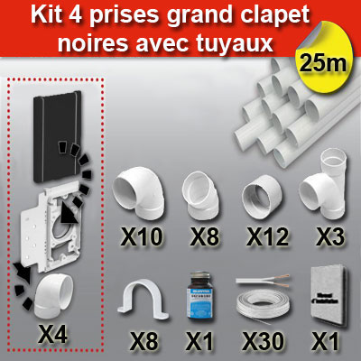 Ensemble 4 prises grand clapet avec tuyaux - noir