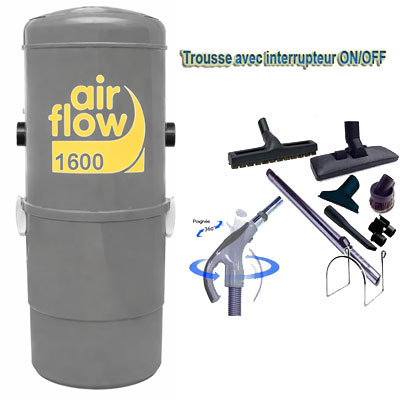 Aspirateur central AIRFLOW 1600 garantie 5 ans (jusqu’à 300 m²) + trousse inter 9 ML + 8 accessoires + 1 Kit de nettoyage micro offert_1