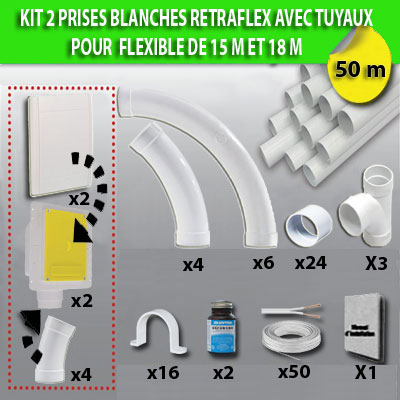 Kit 2 prises RETRAFLEX blanches nouvelle génération, 20% plus petit que le premier modèle - longueur de tuyaux 50m