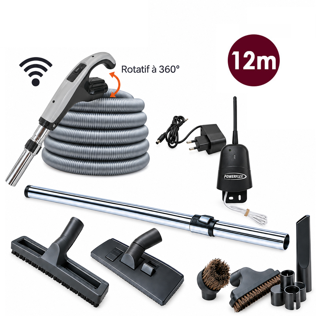 Set 7 accessoires + 1 flexible RETRAFLEX avec poignée Powerflex bouton marche/arrêt à télécommande intégrée RETRAFLEX et HIDE-A-HOSE (Émetteur-récepteur) - 12 m