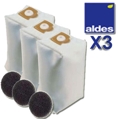 Lot de 3 sacs ALDES Universels d'une capacité de 30 litres + 3 filtres moteur