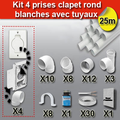 Kit 4 prises clapet rond blanc avec tuyaux