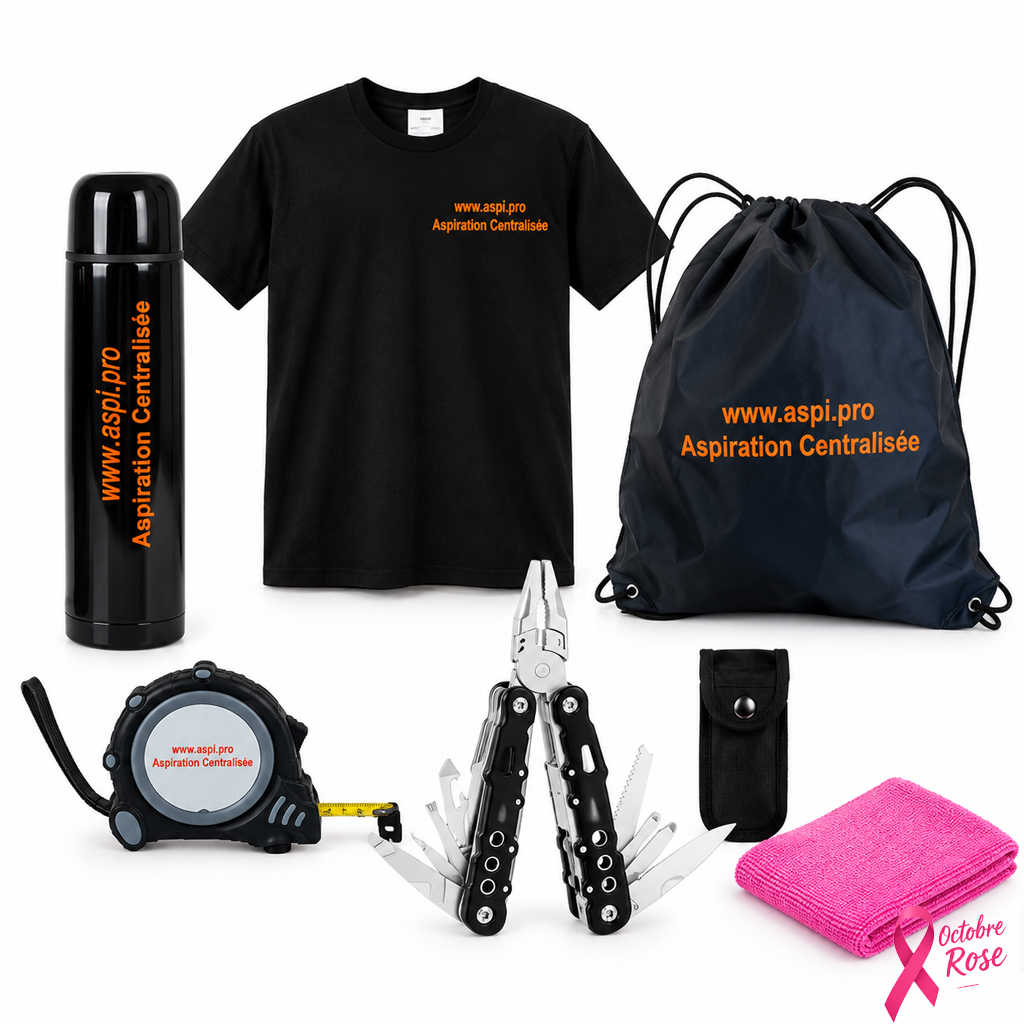 Lot Aspi.pro complet Offert dès 50€ Ht : 1 mètre + 1 tee-shirt + 1 thermos + 1 sac + 1 pince multi-fonctions + Microfibre édition Octobre Rose_0