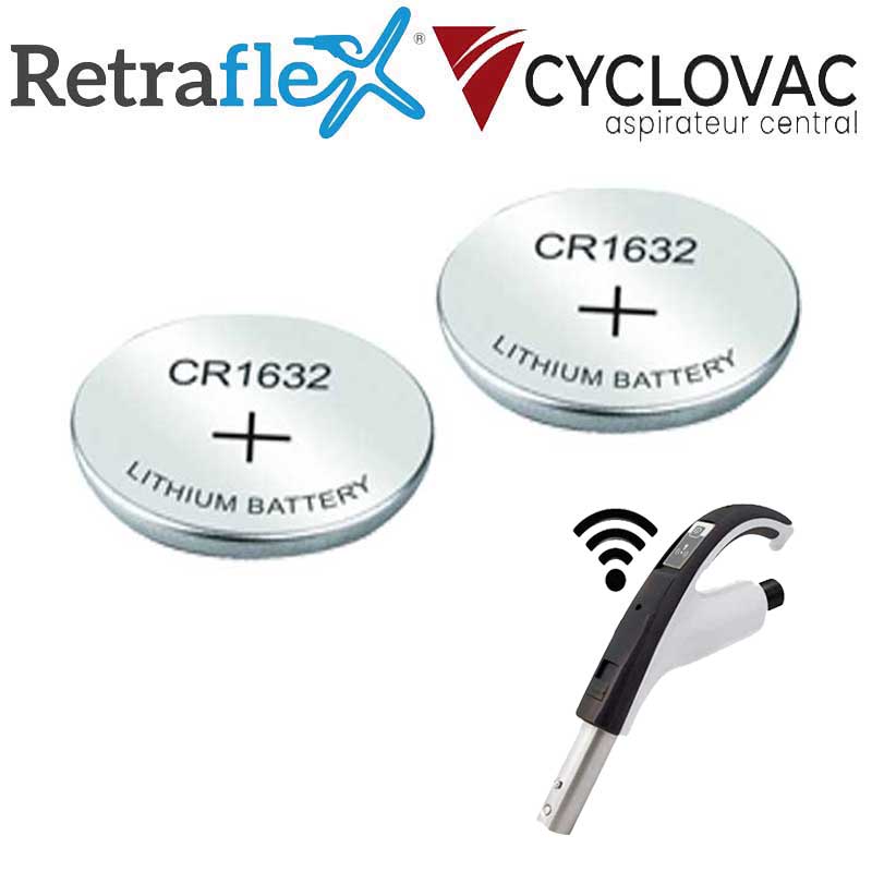 2 Piles CR1632 pour poignée sans fil, cyclovac TBORFBATT