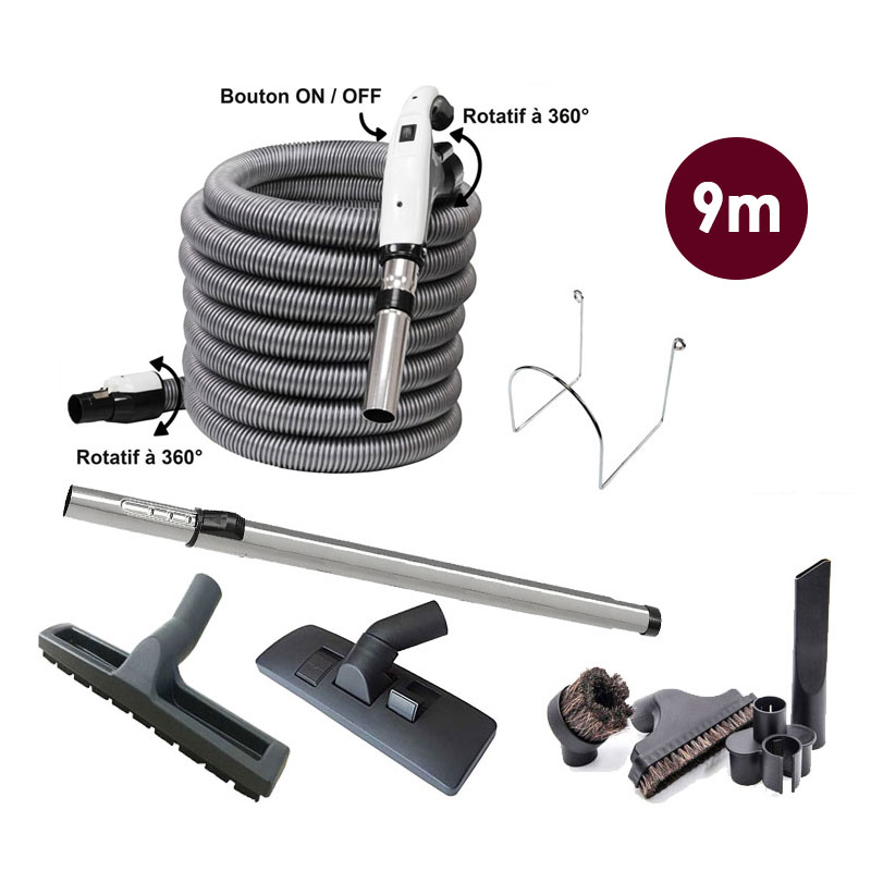 Trousse 8 accessoires + 1 flexible avec bouton marche/arrêt et nouveau terminal rotatif 360°à chaque extrémité - longueur 9m