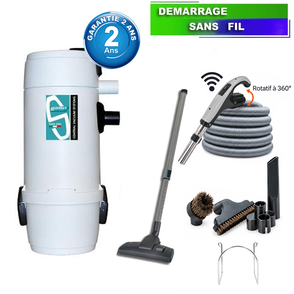 Aspirateur central type ALDES, Sunny Smart 7 plus (jusqu’à 250 m²) + set accessoires - Garantie 2 ans, SISTEM AIR 3109.0C