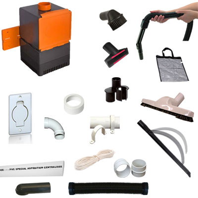 Aspiration centralisée BEFLEXX 230V garantie 2 ans pour camping-car, caravane, bateau + Set 5 accessoires + 1 flexible extensible 8 m + kit 1 prise murale porte ronde blanche pour centrale Beflexx