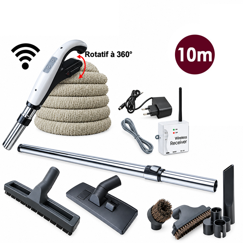 Set 7 accessoires + 1 flexible RETRAFLEX - longueur 10m + housse de protection + poignée à bouton marche/arrêt télécommande intégrée 915 Mhz RETRAFLEX et HIDE-A-HOSE (Émetteur-récepteur)