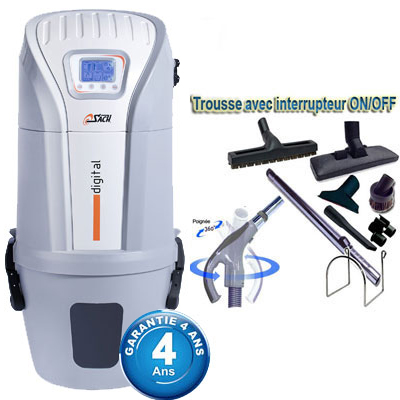Aspiration centralisée SACH VAC Digital 2.4 kW garantie 4 ans (jusqu'à 500 M²) + Set inter 9 M + 8 accessoires + 1 kit de nettoyage micro offert