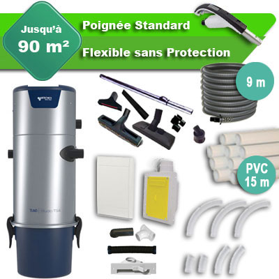 Aspirateur central AERTECNICA    TS2 garantie 3 ans + flexible rétractable 9 m standard + 7 accessoires + kit 1 prise RETRAFLEX + kit prise balai (rayon d'action 90 m2), CMTS2