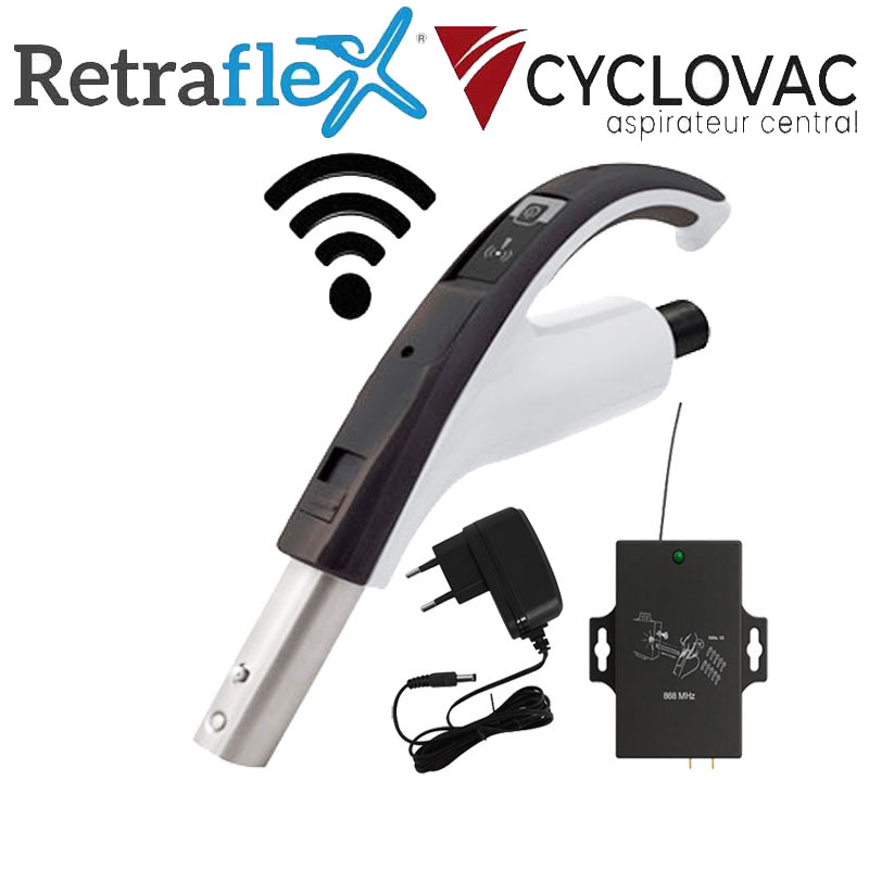 Poignée avec bouton marche/arrêt à télécommande intégrée 868 Mhz RETRAFLEX et HIDE-A-HOSE (Émetteur-récepteur) - Nouvelle version 2025, Cyclovac TBORFAPOI04