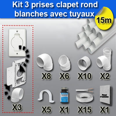Kit 3 prises - clapet rond avec tuyaux - blanc