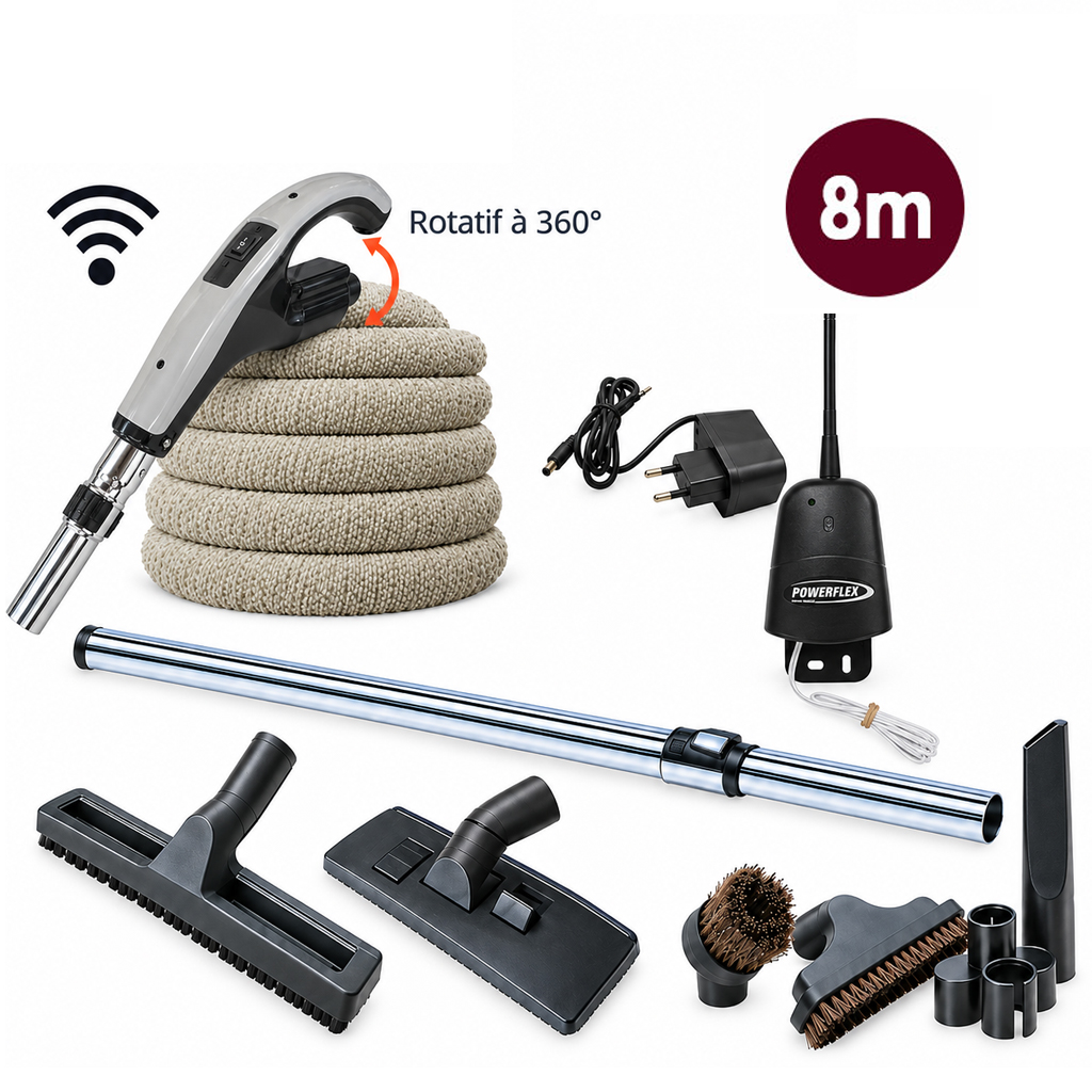 Set 7 accessoires + 1 flexible RETRAFLEX - longueur de 8m + housse de protection + poignée Powerflex bouton marche/arrêt à télécommande intégrée RETRAFLEX et HIDE-A-HOSE (Émetteur-récepteur)
