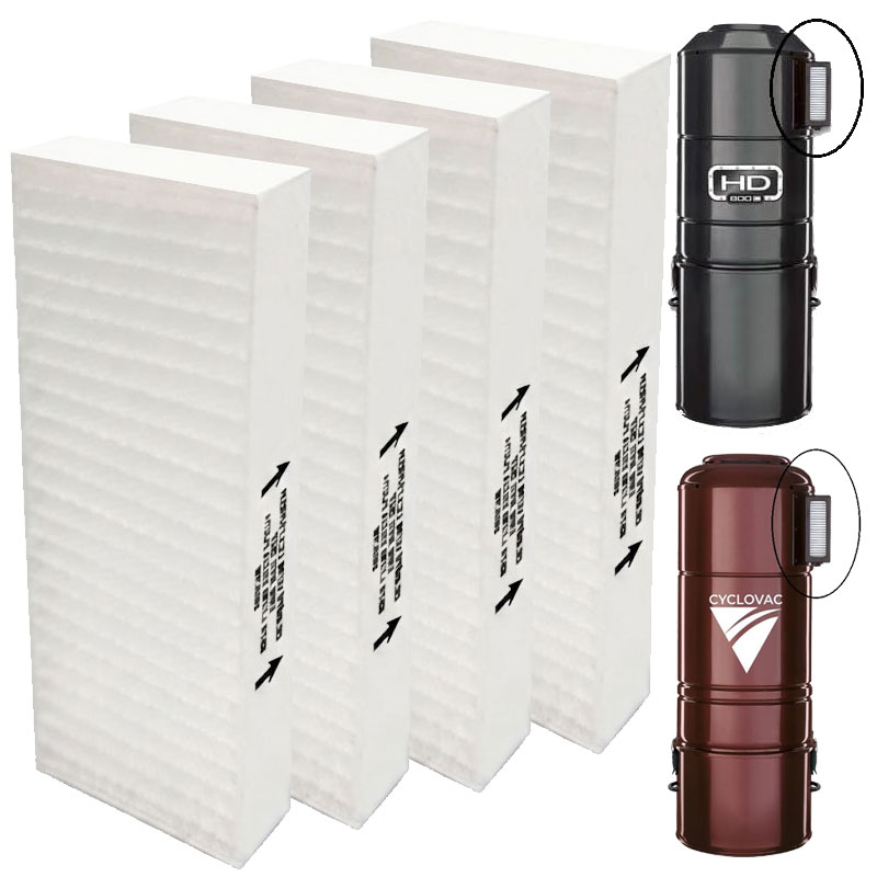 4 filtres à poussière de charbons moteur pour les aspirateurs centraux type Cyclovac depuis 2007 et aspirateurs centraux HD
