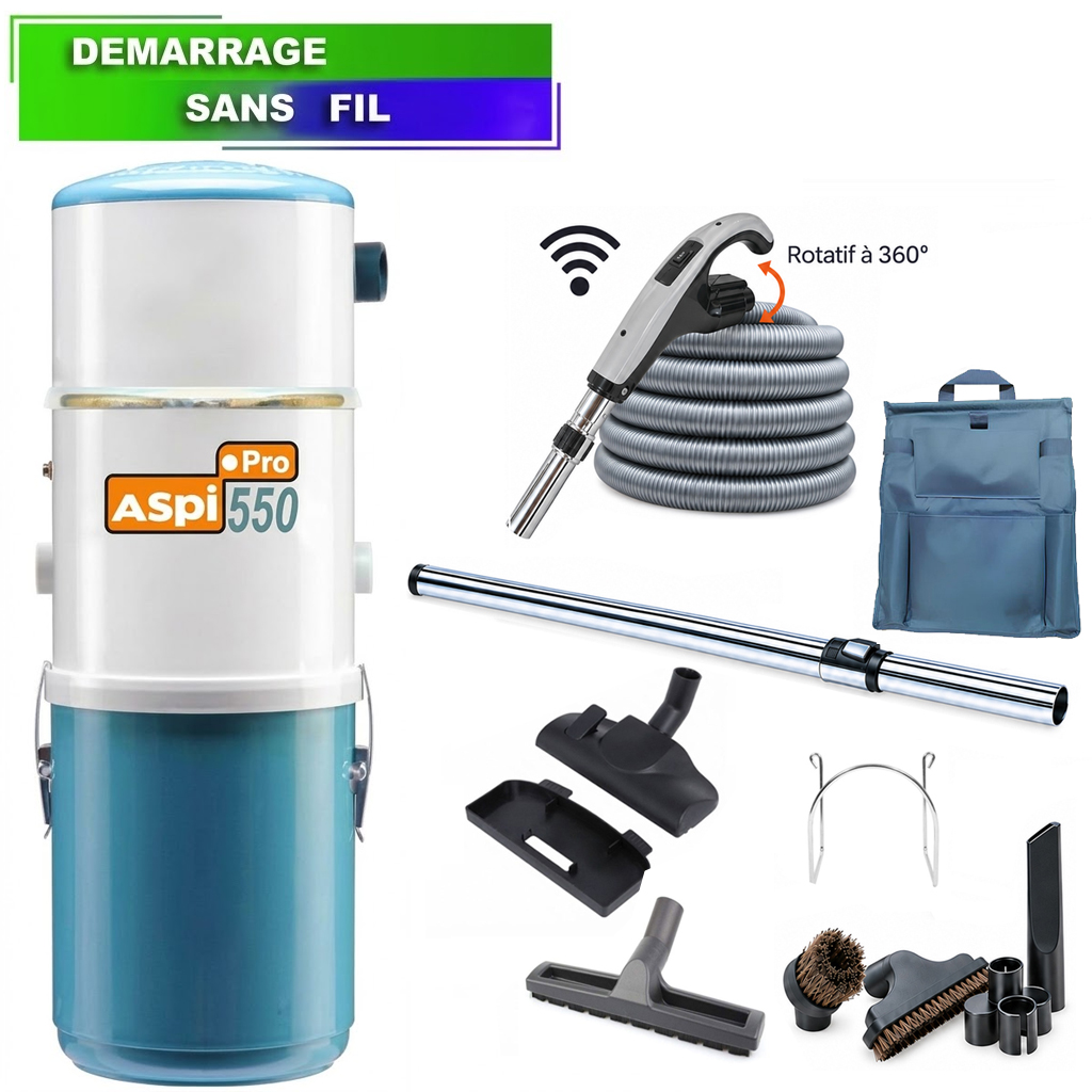 Aspirateur central type ALDES, ASPI PRO 550 garantie 5 ans (jusqu’à 500 m²) + set accessoires - Garantie 5 ans
