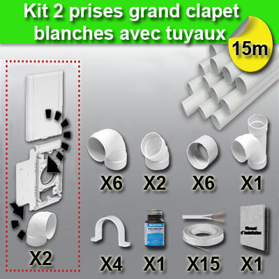 Ensemble 2 prises grand clapet avec tuyaux - blanc