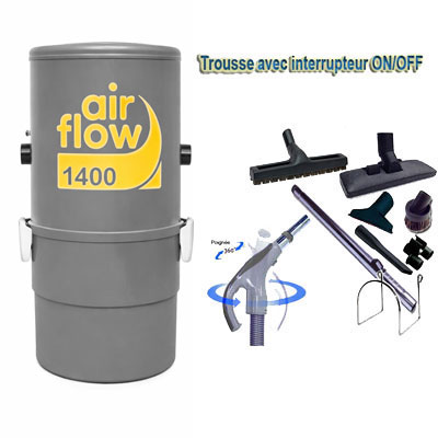 Aspirateur central AIRFLOW 1400 garantie 5 ans (jusqu’à 180 m²) + trousse inter 9 ML + 8 accessoires + 1 Kit de nettoyage micro offert_1