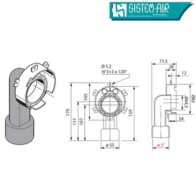 Contre-prise universelle ronde avec raccord courbe, Sistem Air 1450.14_1