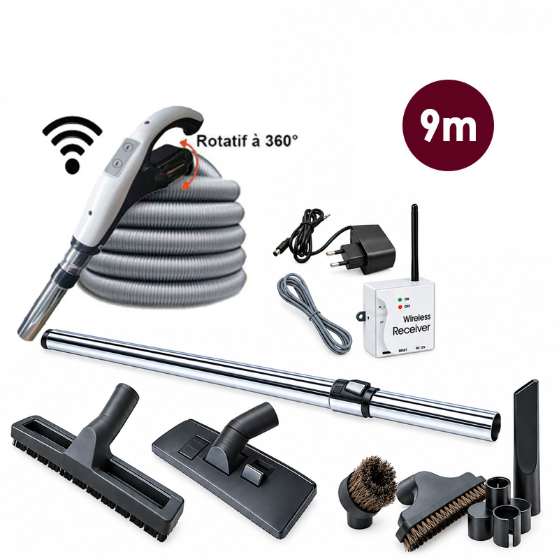Set 7 accessoires + 1 flexible RETRAFLEX avec poignée à bouton marche/arrêt télécommande intégrée 915 Mhz RETRAFLEX et HIDE-A-HOSE (Émetteur-récepteur) - longueur au choix - 9m