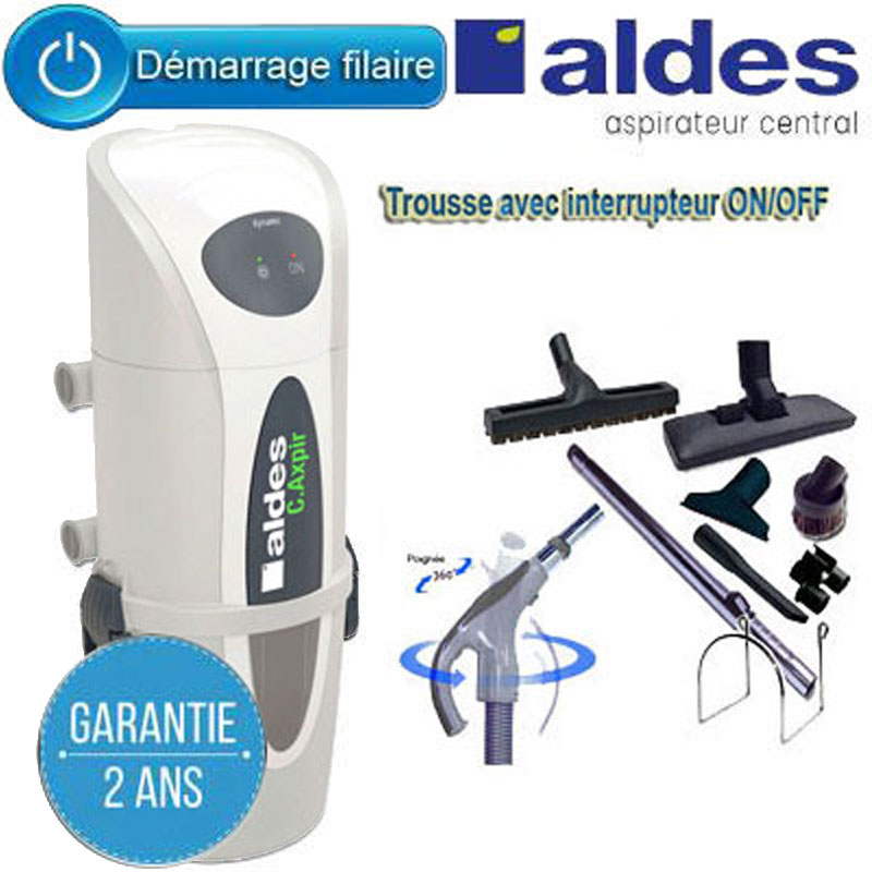 Centrale ALDES C.Axpir® Dynamic, Garantie 2 ans, (jusqu'à 500 M²) + Set inter 9 M + 8 accessoires + Kit de nettoyage micro offert