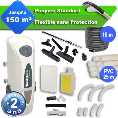 Aspirateur central ALDES C.Axpir® Dynamic garantie 2 ans + flexible rétractable 15 m standard + 7 accessoires + kit 1 prise RETRAFLEX + kit prise balai (rayon d'action 150 m2), Aldes 11071151