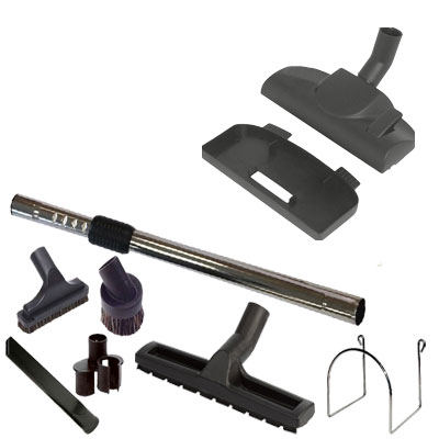 Kit 8 accessoires pour kit flexible ALDES (1 Support mural, 1 Brosse clip and schine, 1 Brosse sol dur 300 mm, 1 Canne télescopique Chromé premium + 1 sac de 4 accessoires)